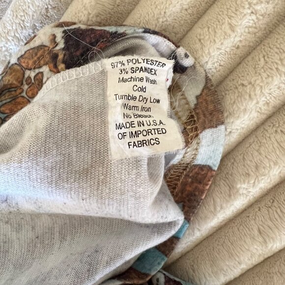 Y2K Asymmetrical Zebra & Cheetah Print Flowy V-Neck Top Brown Blue - Picture 11 of 11